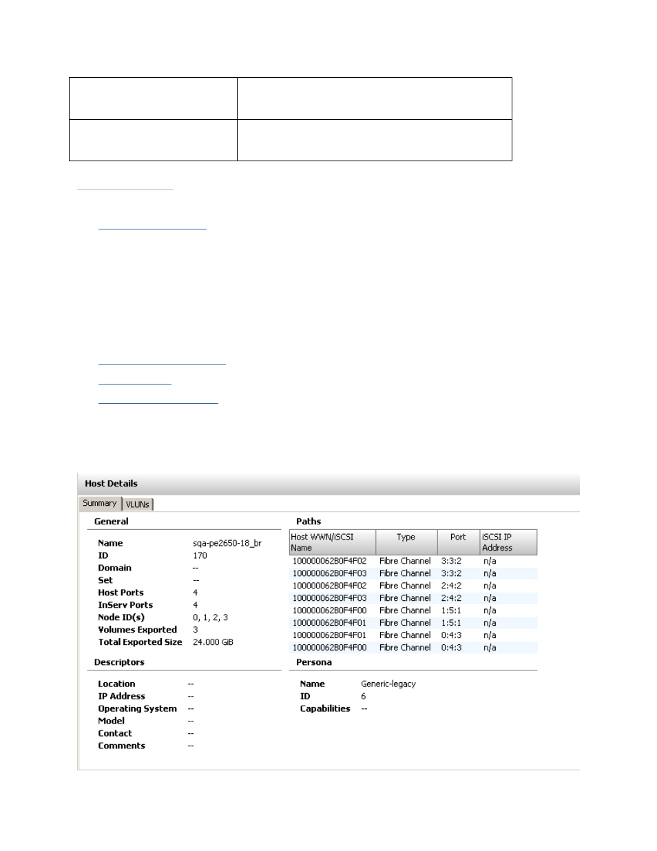 Lower pane, Host summary details | HP 3PAR Operating System Software User Manual | Page 193 / 475