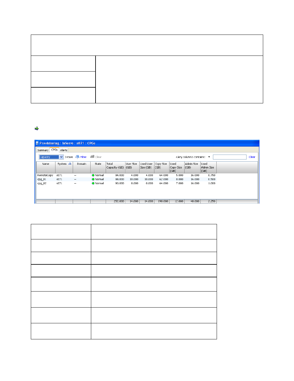 Displaying capacity information | HP 3PAR Operating System Software User Manual | Page 235 / 475