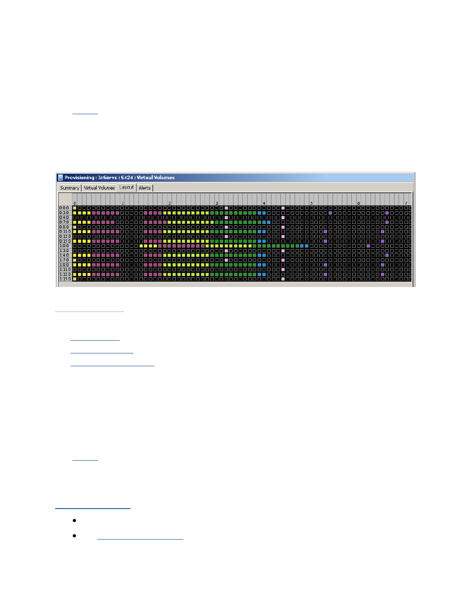 Viewing the virtual volumes layout tab, Viewing the virtual volumes alerts tab | HP 3PAR Operating System Software User Manual | Page 274 / 475