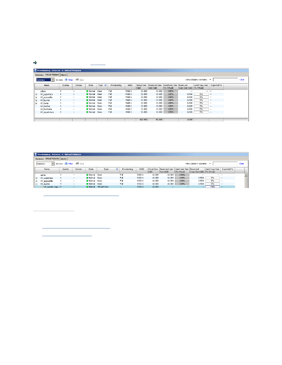 Viewing virtual copies, Creating a virtual copy | HP 3PAR Operating System Software User Manual | Page 325 / 475