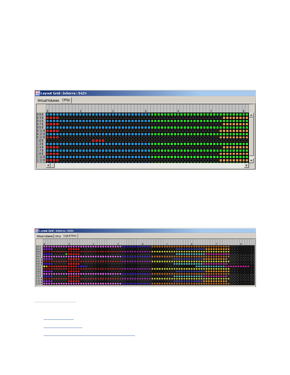 Viewing the cpg layout grid, Viewing the logical disk layout grid | HP 3PAR Operating System Software User Manual | Page 338 / 475