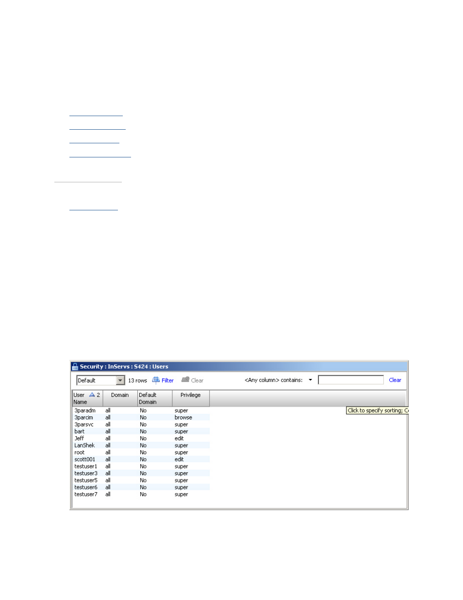 Working with users, Viewing users | HP 3PAR Operating System Software User Manual | Page 412 / 475