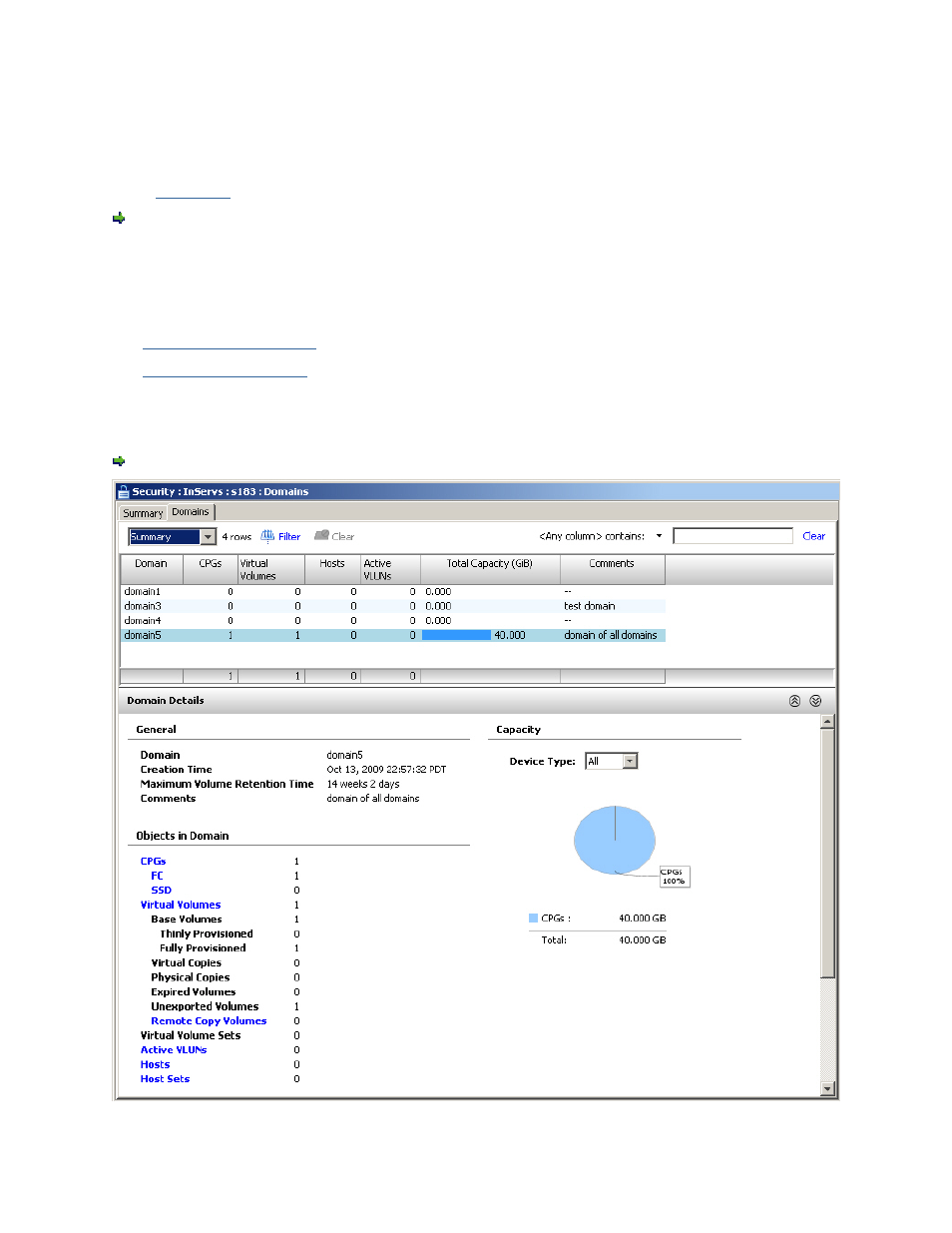 Viewing the domains tab, Summary information | HP 3PAR Operating System Software User Manual | Page 422 / 475