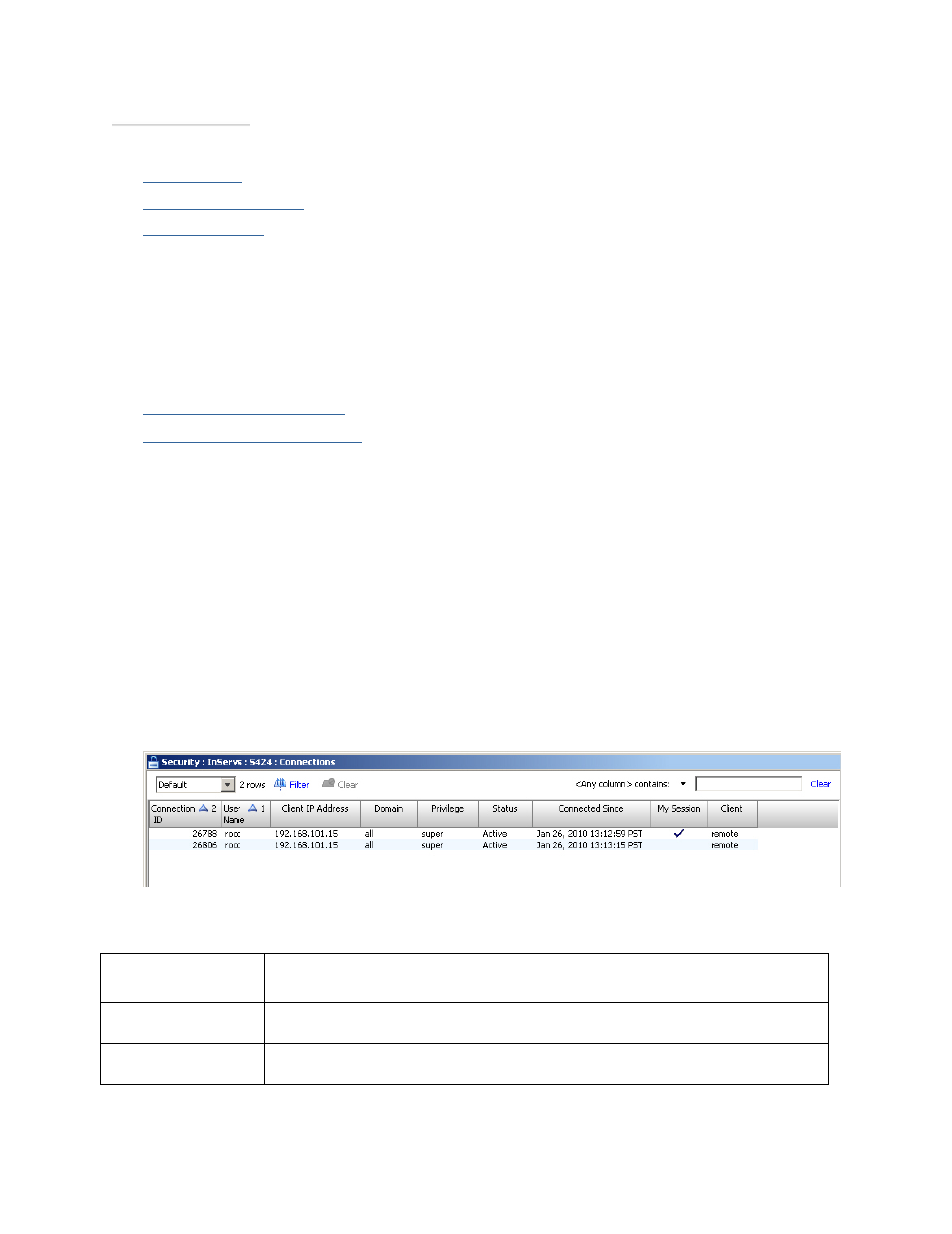 Working with connections, Viewing user connections | HP 3PAR Operating System Software User Manual | Page 433 / 475