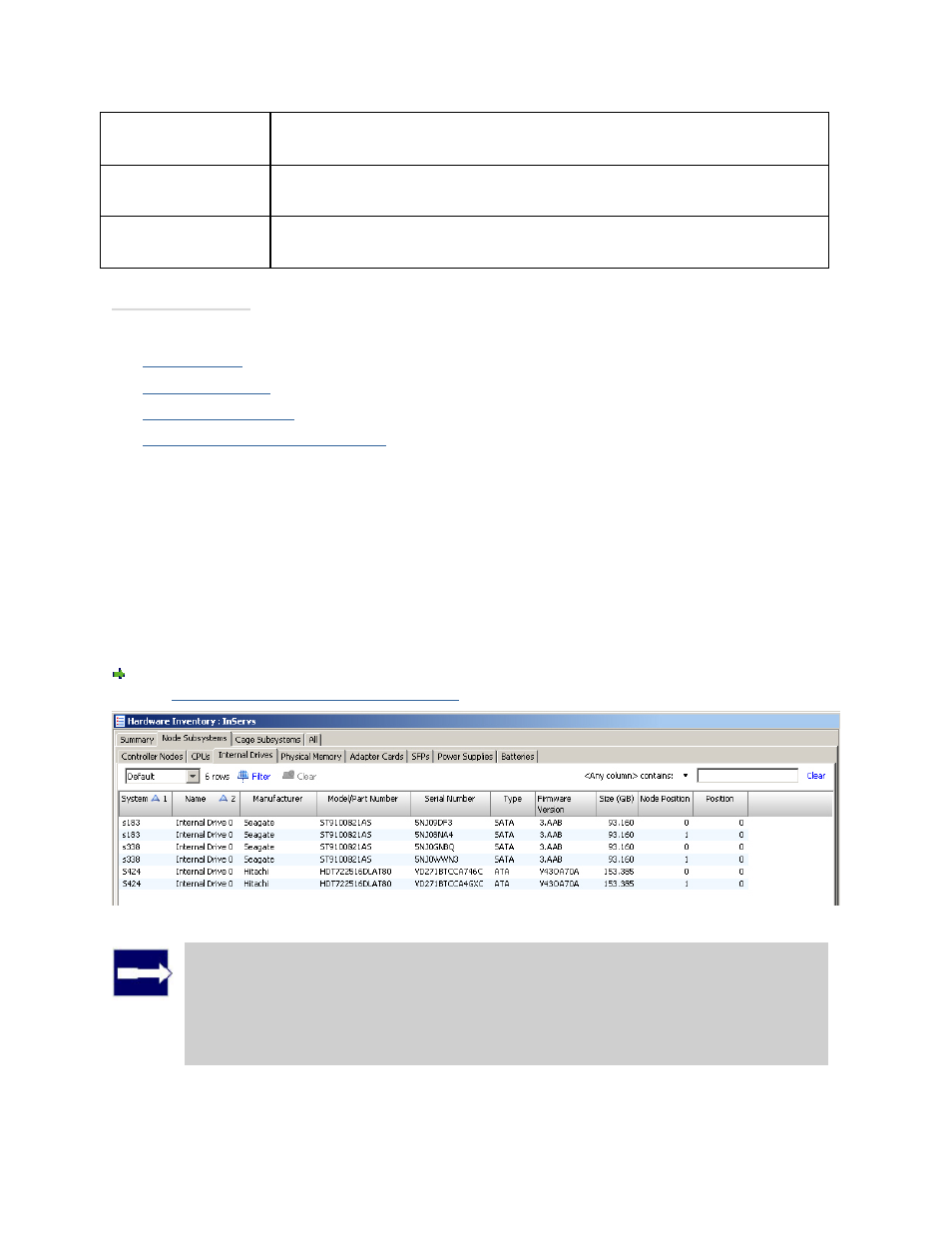 Viewing the node subsystems internal drives tab | HP 3PAR Operating System Software User Manual | Page 441 / 475