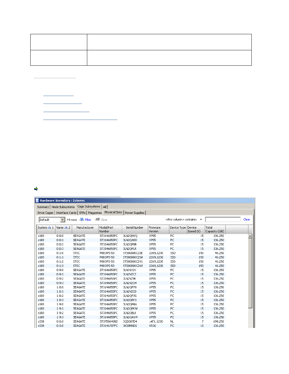 Viewing the cage subsystems physical disks tab | HP 3PAR Operating System Software User Manual | Page 457 / 475