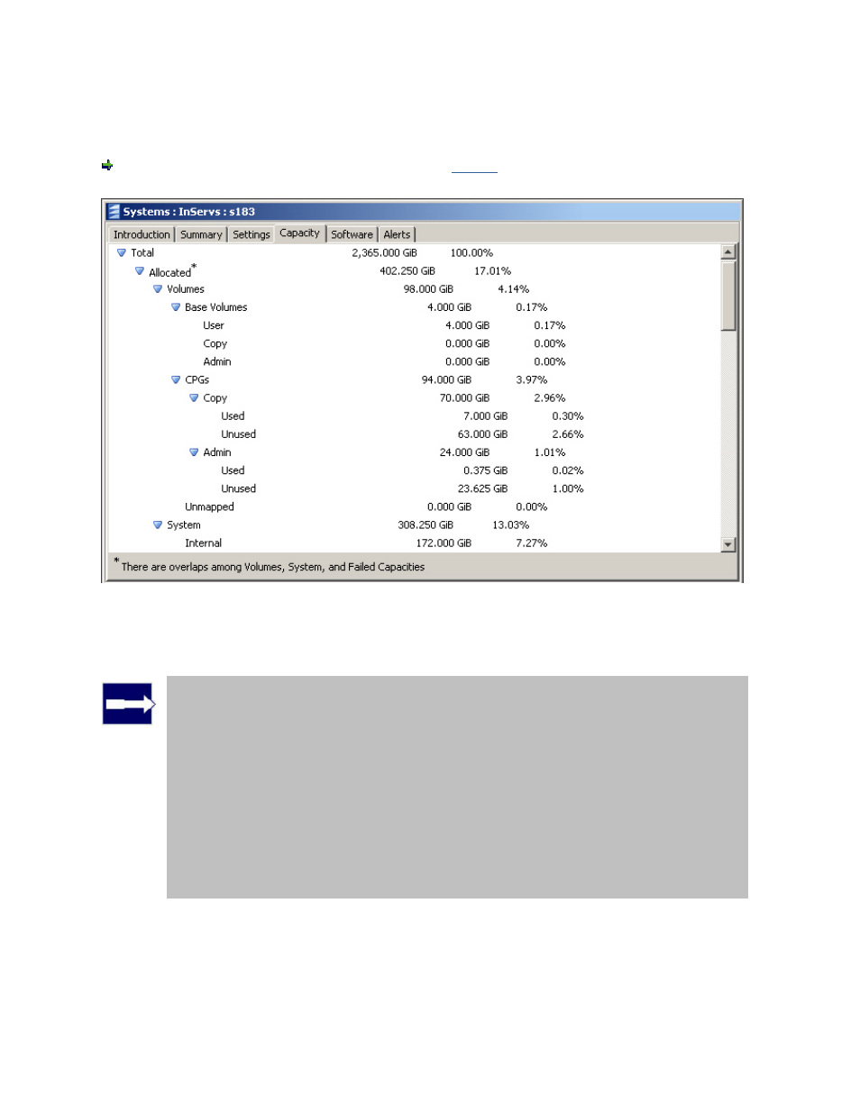 Viewing system capacity | HP 3PAR Operating System Software User Manual | Page 72 / 475