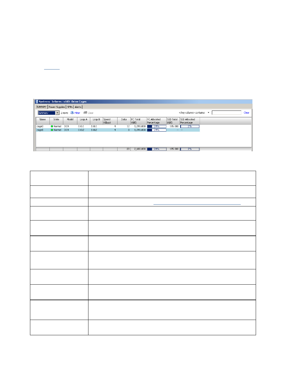 Viewing the drive cage summary | HP 3PAR Operating System Software User Manual | Page 97 / 475