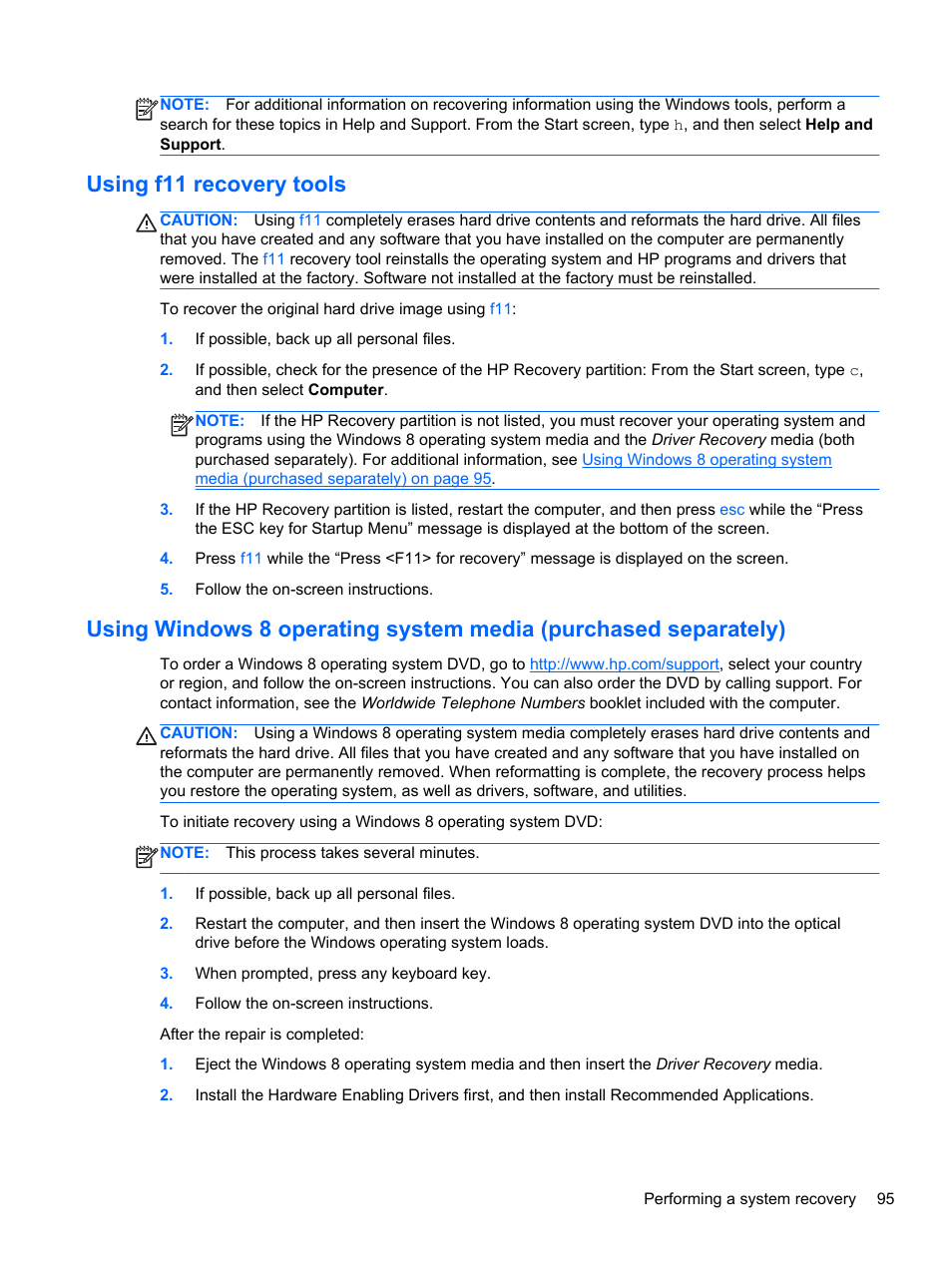 Using f11 recovery tools, Using, Using windows 8 | HP EliteBook 8570w Mobile Workstation User Manual | Page 105 / 127