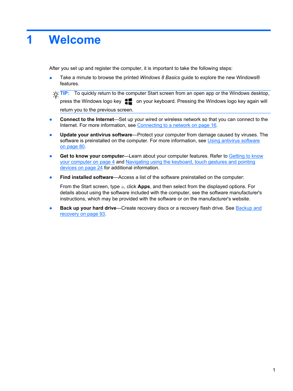 Welcome, 1 welcome, 1welcome | HP EliteBook 8570w Mobile Workstation User Manual | Page 11 / 127