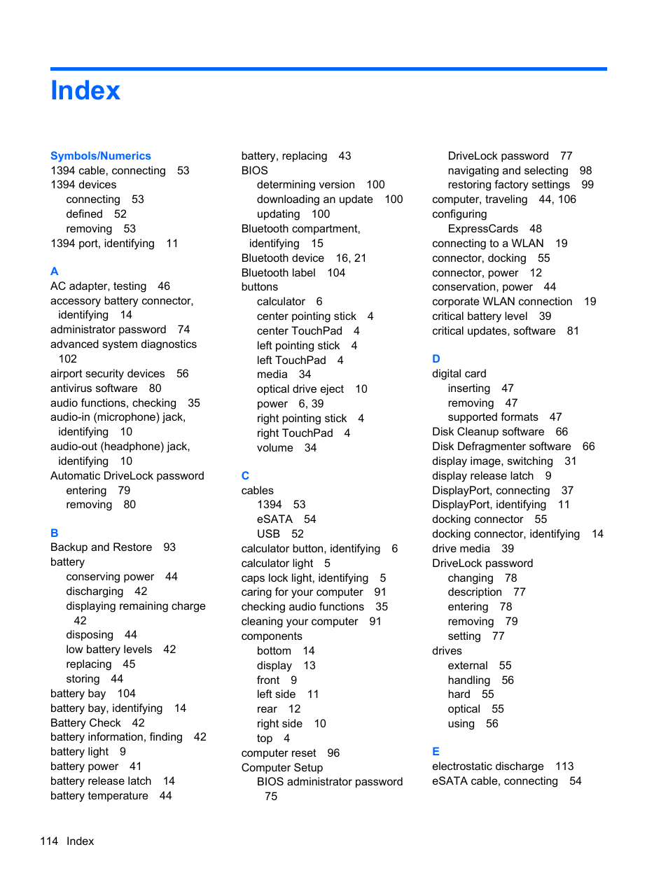 Index | HP EliteBook 8570w Mobile Workstation User Manual | Page 124 / 127