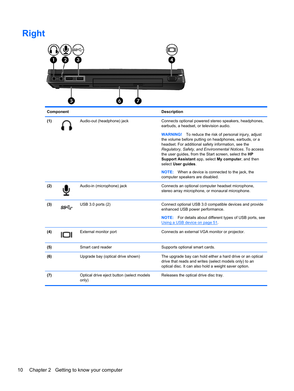 Right | HP EliteBook 8570w Mobile Workstation User Manual | Page 20 / 127