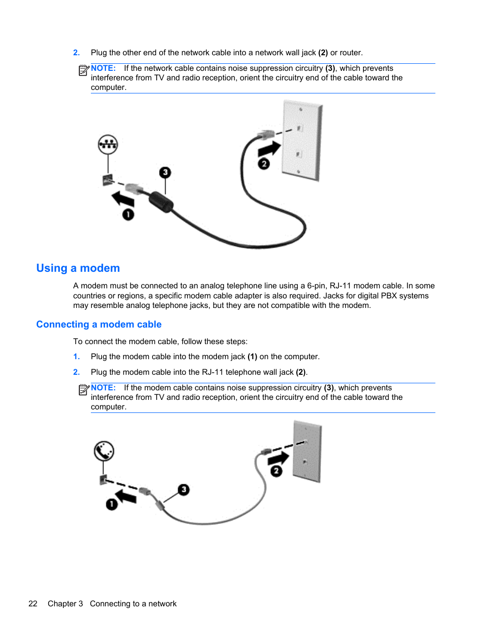 Using a modem, Connecting a modem cable | HP EliteBook 8570w Mobile Workstation User Manual | Page 32 / 127