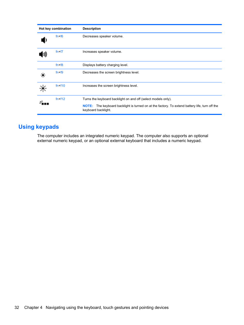 Using keypads | HP EliteBook 8570w Mobile Workstation User Manual | Page 42 / 127