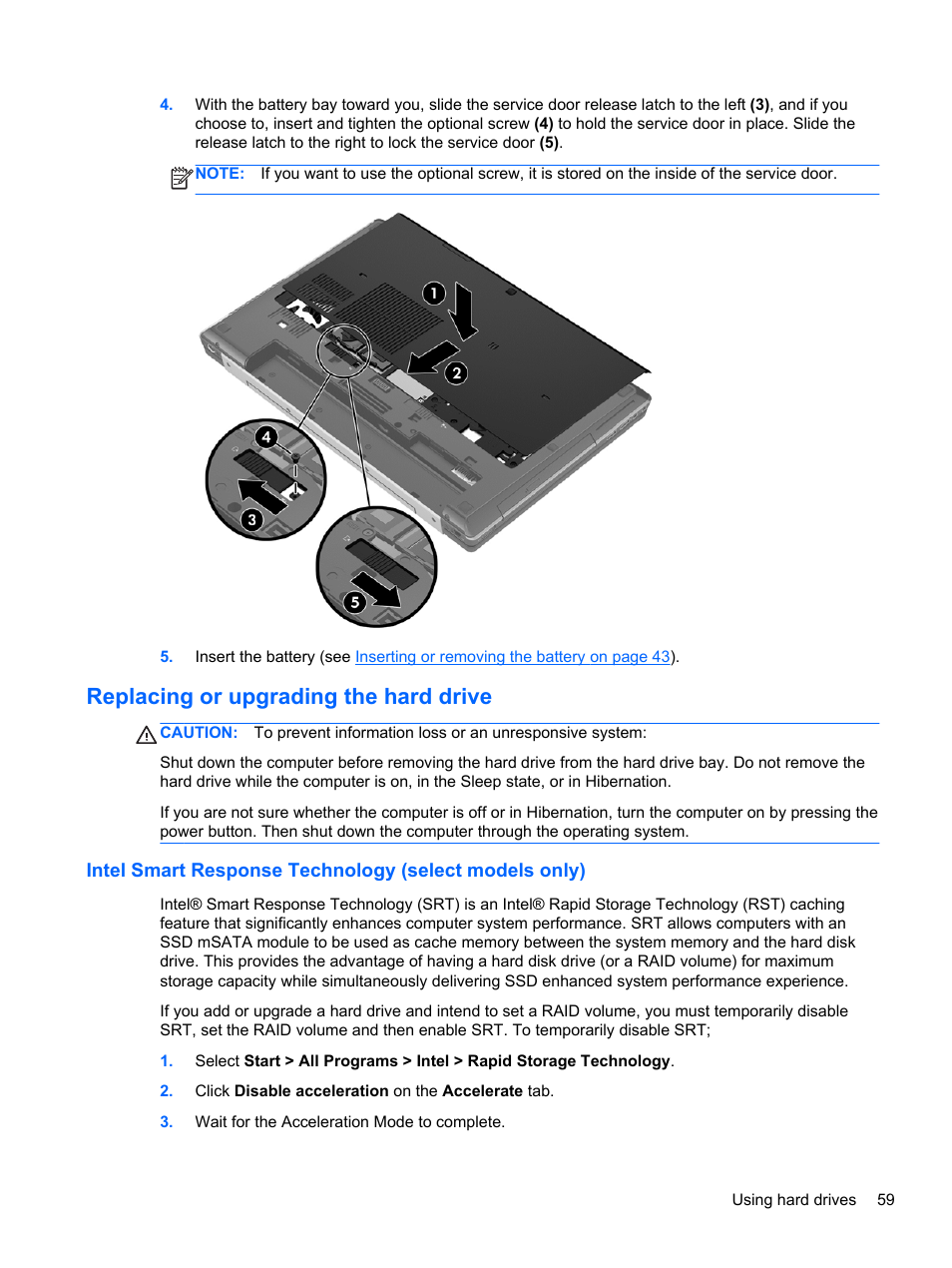 Replacing or upgrading the hard drive | HP EliteBook 8570w Mobile Workstation User Manual | Page 69 / 127