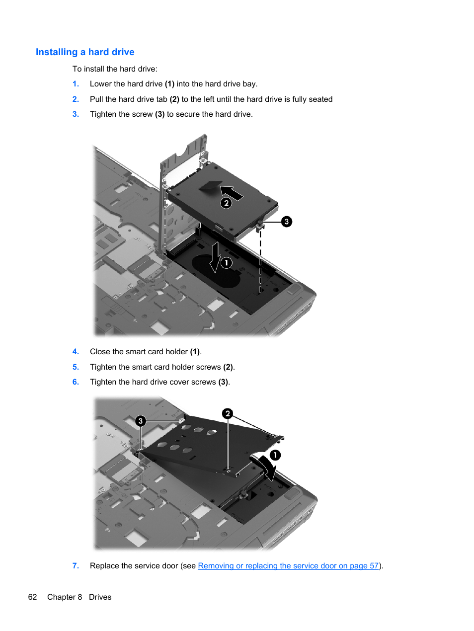 Installing a hard drive | HP EliteBook 8570w Mobile Workstation User Manual | Page 72 / 127