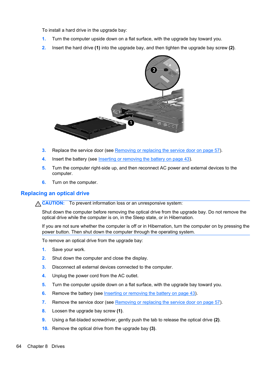 Replacing an optical drive | HP EliteBook 8570w Mobile Workstation User Manual | Page 74 / 127