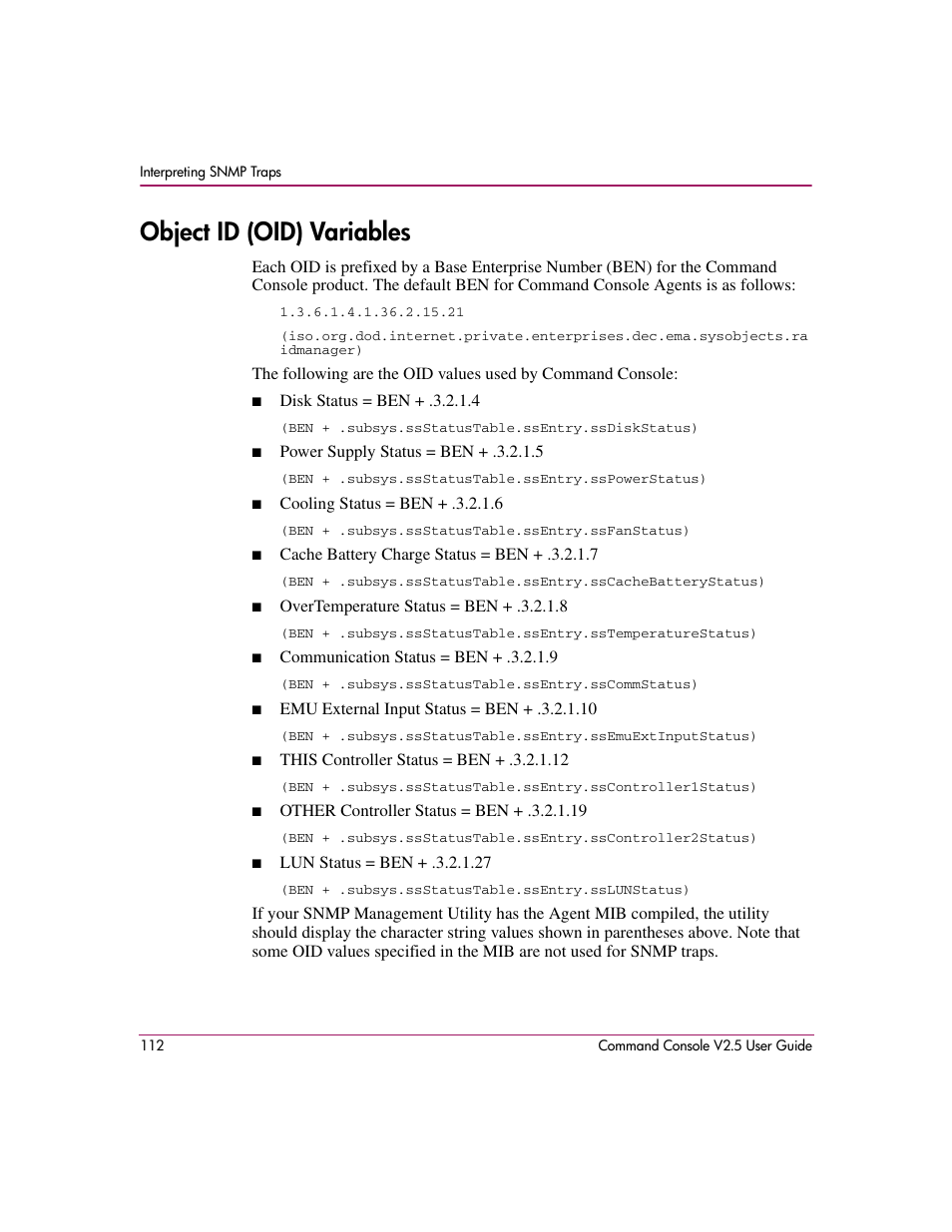 Object id (oid) variables | HP StorageWorks EVA Controller HSG V8.8 Software User Manual | Page 112 / 150