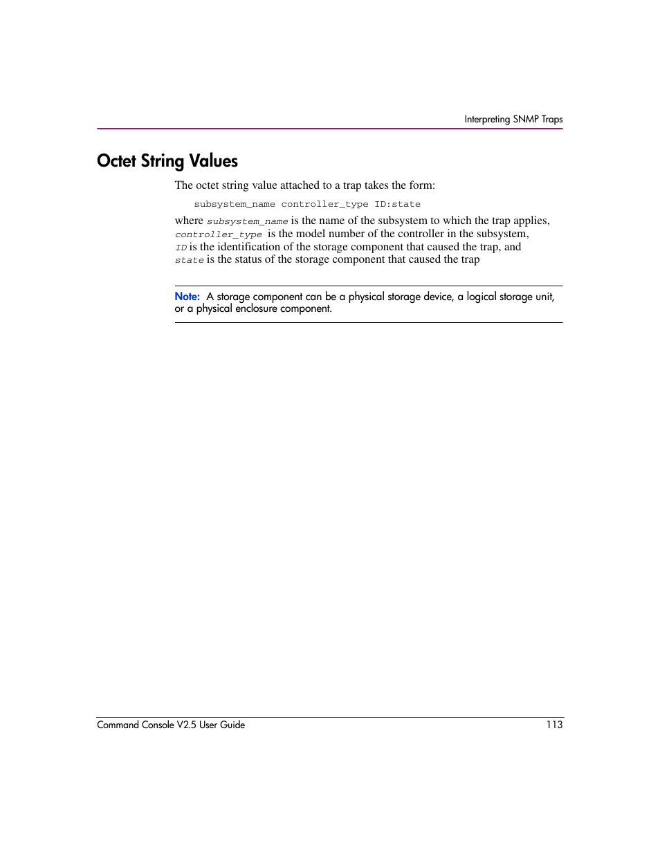 Octet string values | HP StorageWorks EVA Controller HSG V8.8 Software User Manual | Page 113 / 150
