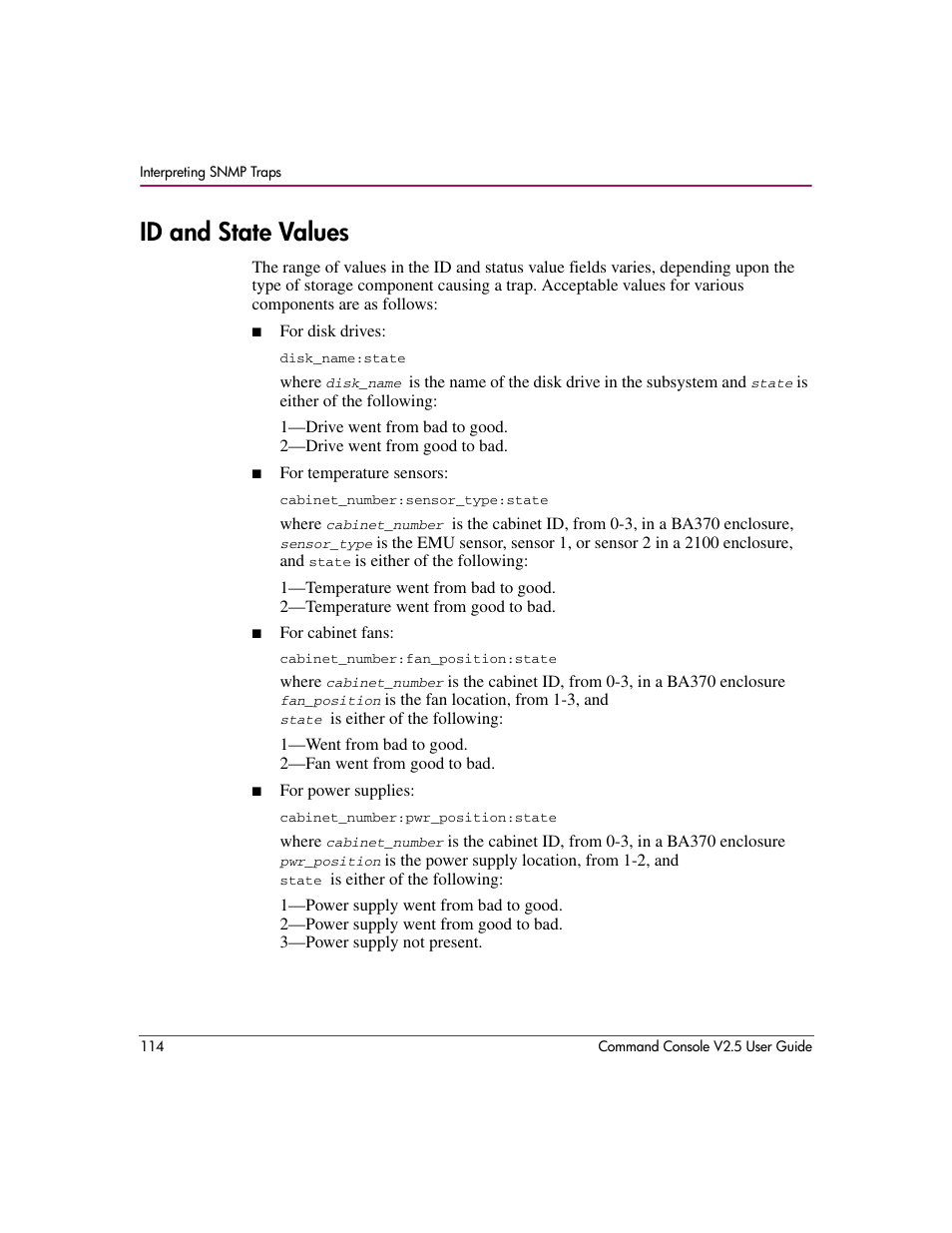 Id and state values | HP StorageWorks EVA Controller HSG V8.8 Software User Manual | Page 114 / 150