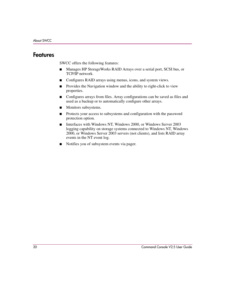 Features | HP StorageWorks EVA Controller HSG V8.8 Software User Manual | Page 20 / 150