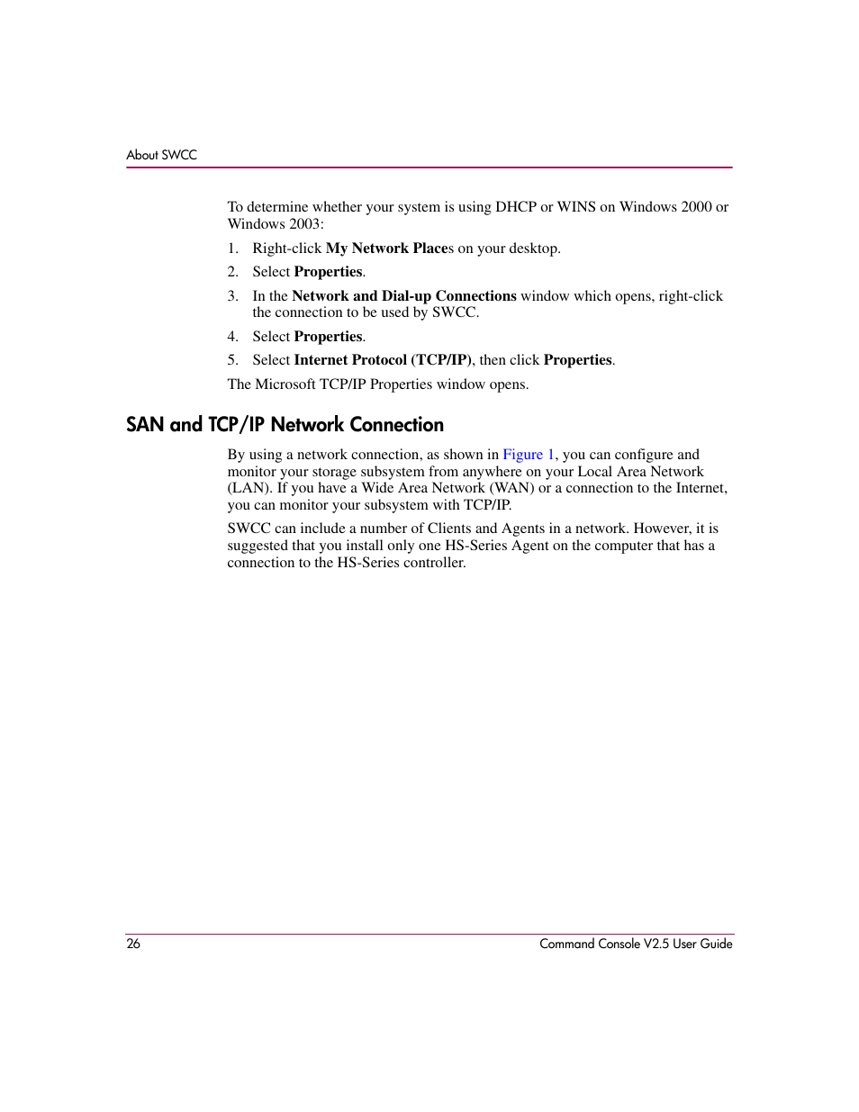San and tcp/ip network connection | HP StorageWorks EVA Controller HSG V8.8 Software User Manual | Page 26 / 150