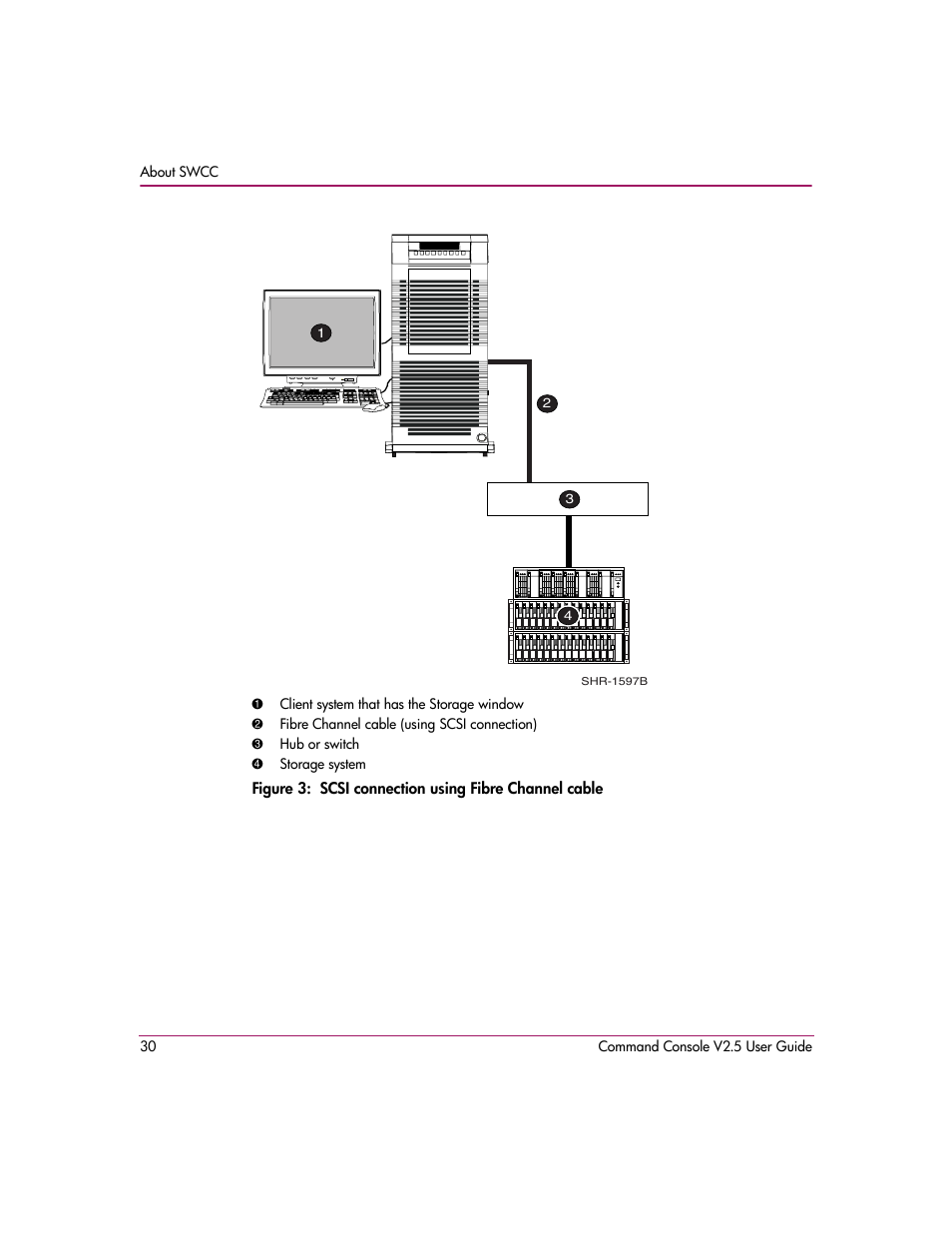 3 scsi connection using fibre channel cable | HP StorageWorks EVA Controller HSG V8.8 Software User Manual | Page 30 / 150