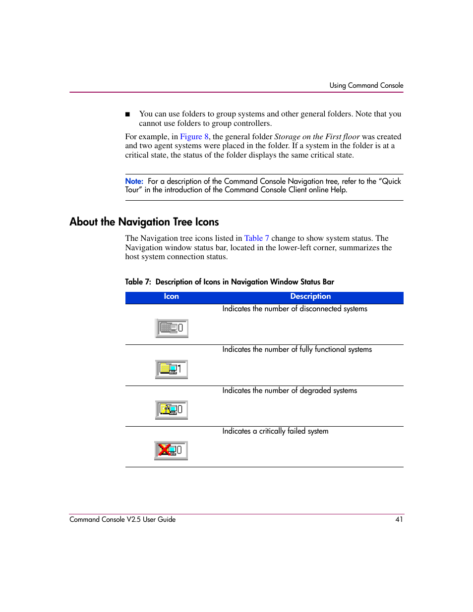 About the navigation tree icons | HP StorageWorks EVA Controller HSG V8.8 Software User Manual | Page 41 / 150