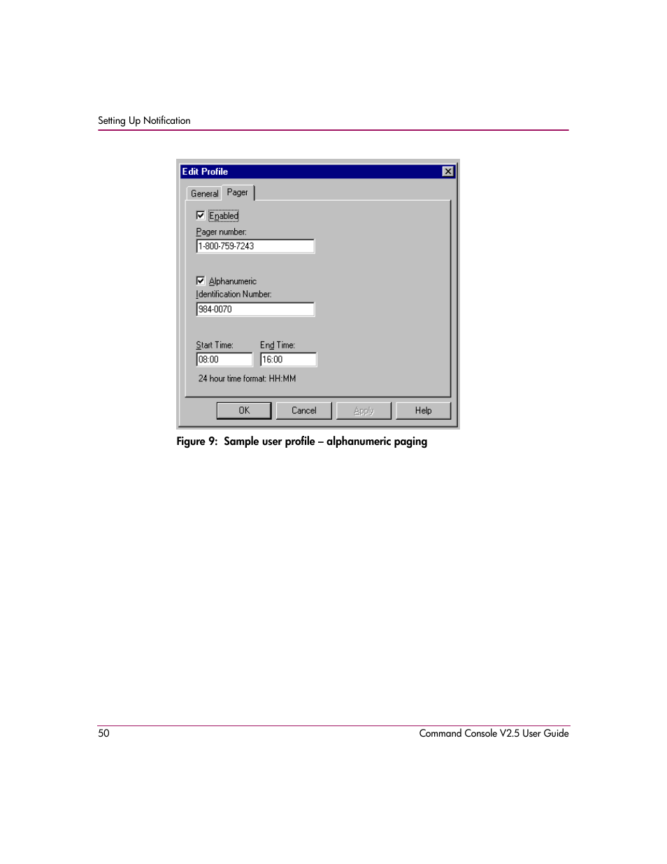 9 sample user profile – alphanumeric paging, Figure 9 | HP StorageWorks EVA Controller HSG V8.8 Software User Manual | Page 50 / 150