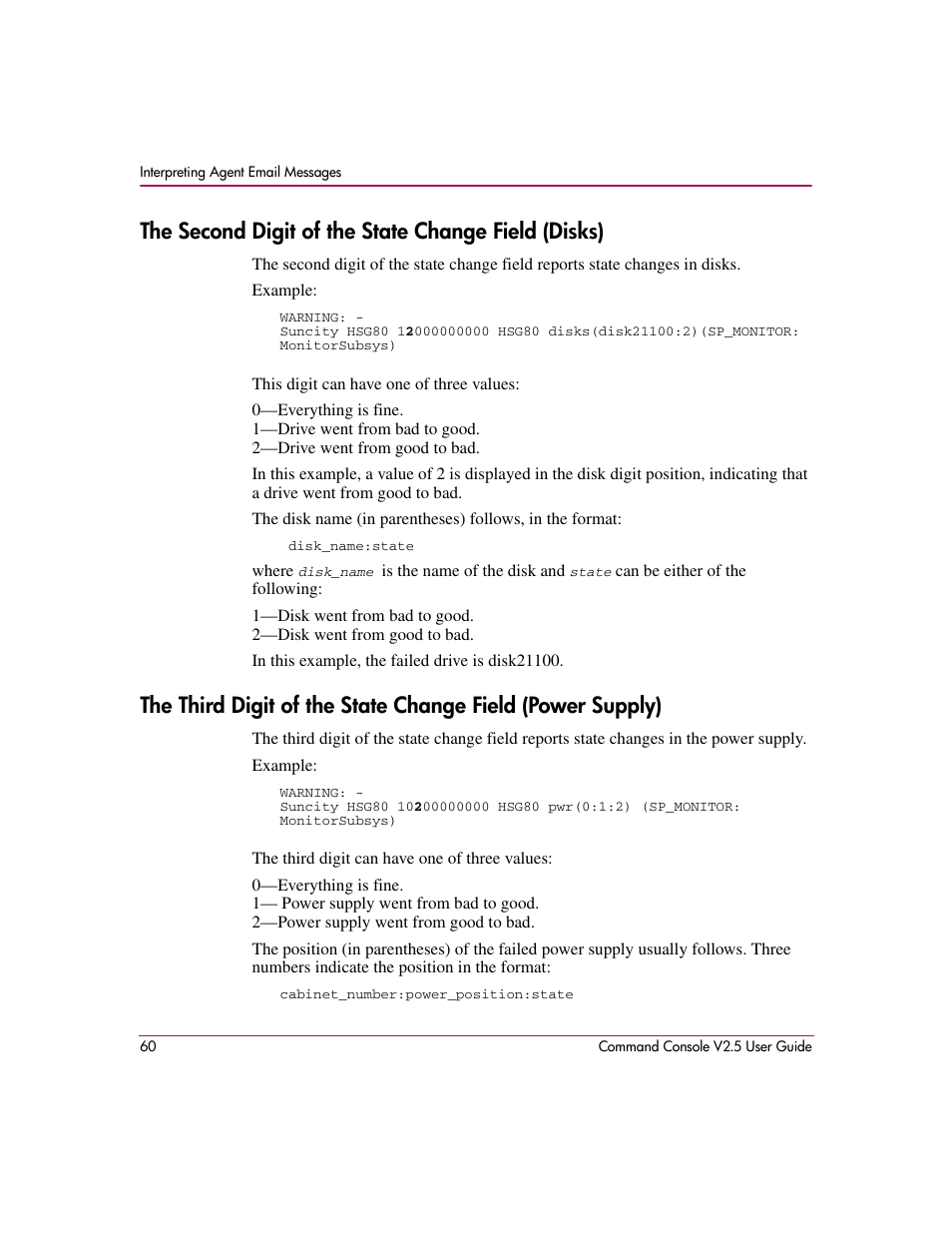 The second digit of the state change field (disks) | HP StorageWorks EVA Controller HSG V8.8 Software User Manual | Page 60 / 150