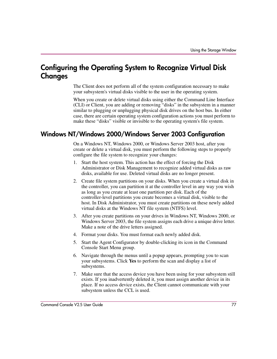 Configuring the operating system to, Recognize virtual disk changes | HP StorageWorks EVA Controller HSG V8.8 Software User Manual | Page 77 / 150