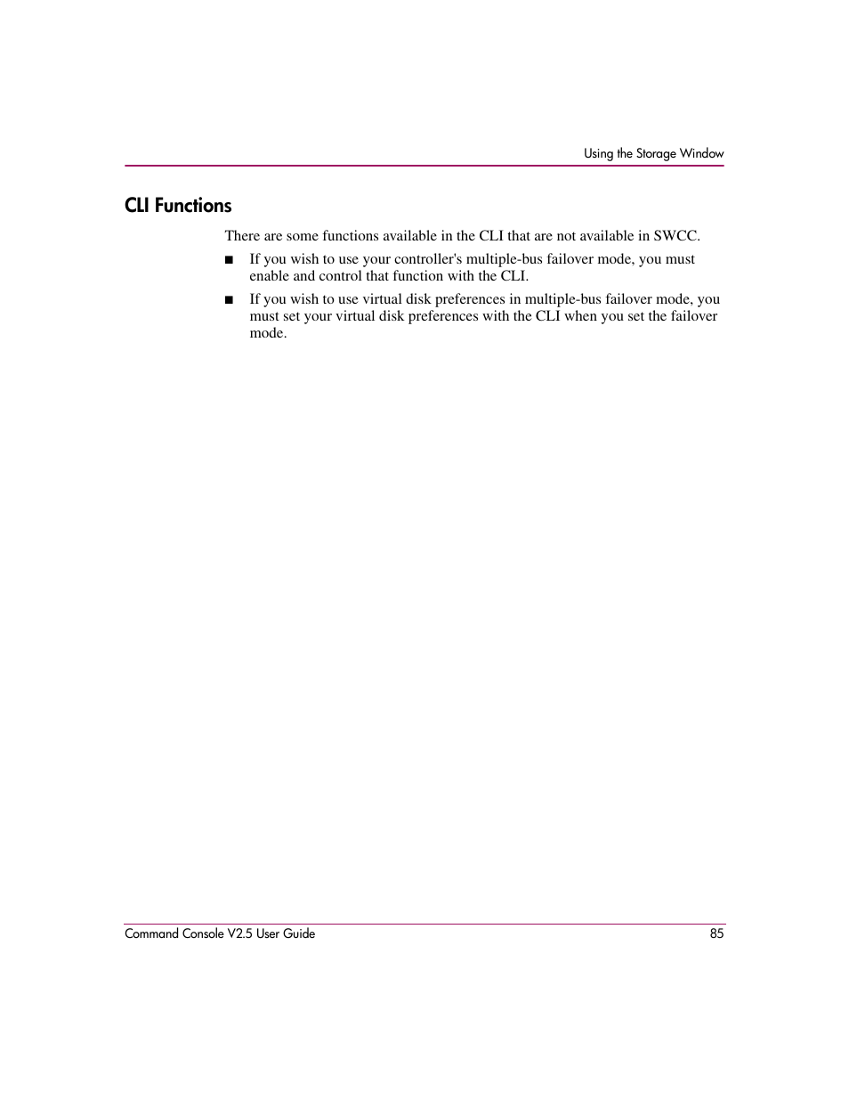 Cli functions | HP StorageWorks EVA Controller HSG V8.8 Software User Manual | Page 85 / 150