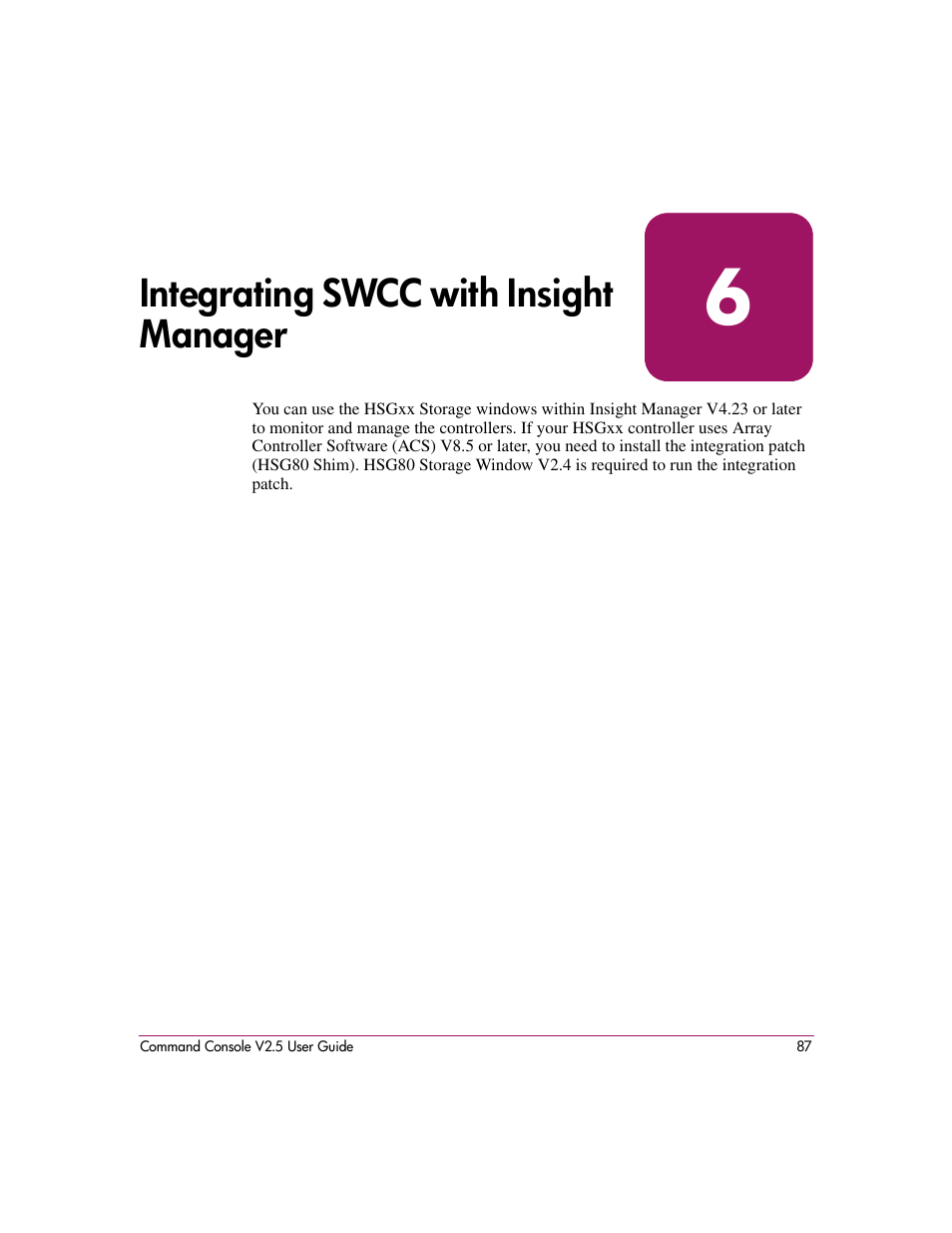 Integrating swcc with insight manager, 6 integrating swcc with insight manager | HP StorageWorks EVA Controller HSG V8.8 Software User Manual | Page 87 / 150