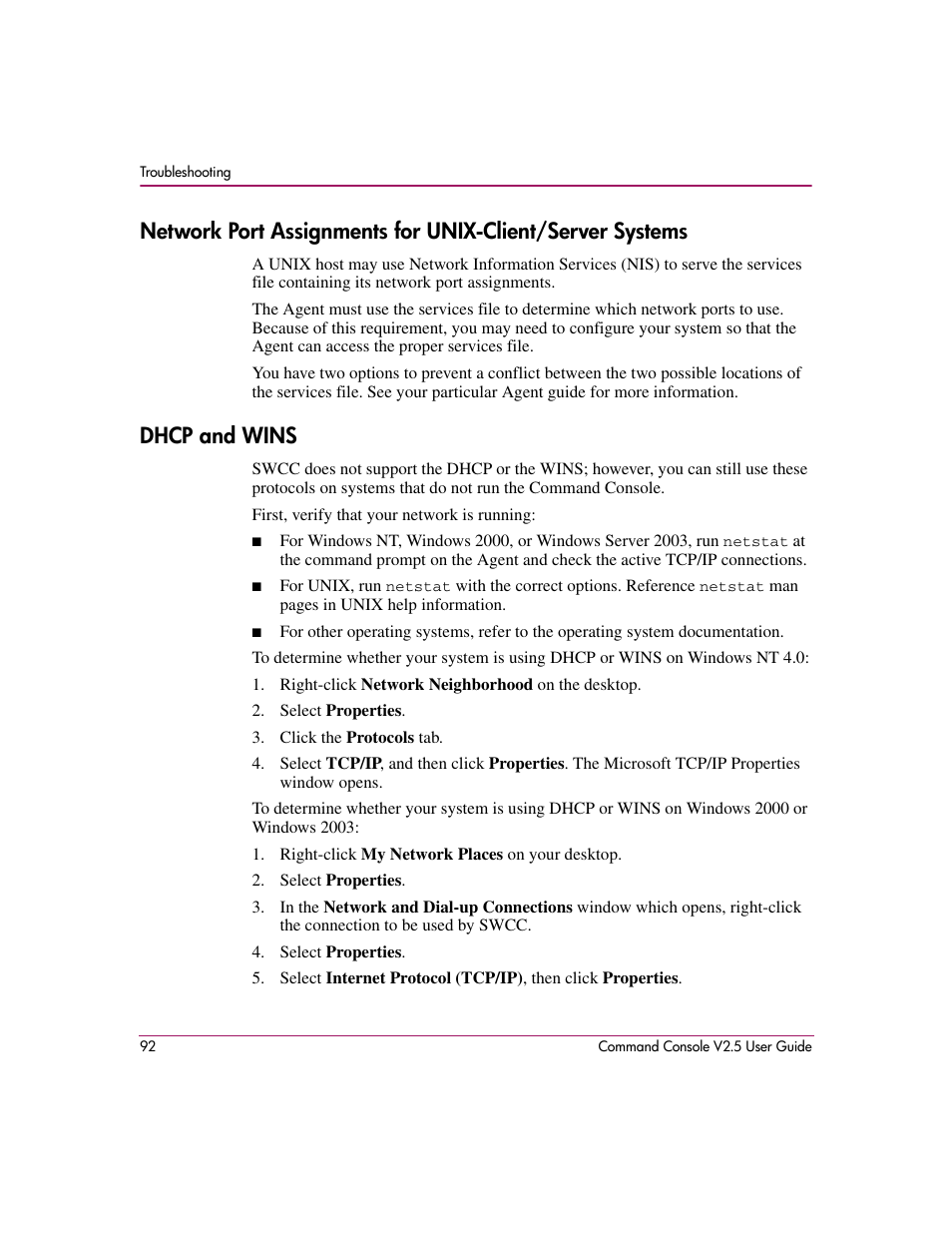 Dhcp and wins | HP StorageWorks EVA Controller HSG V8.8 Software User Manual | Page 92 / 150