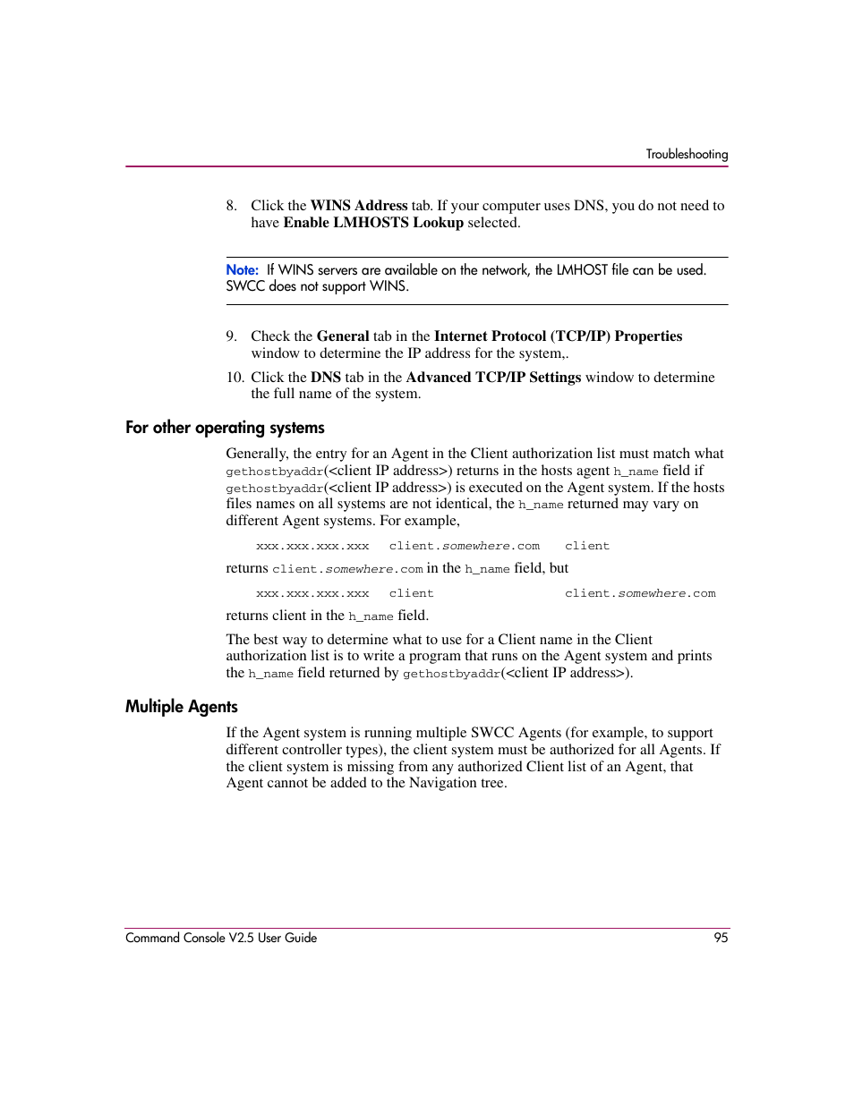 For other operating systems, Multiple agents, For other operating systems multiple agents | HP StorageWorks EVA Controller HSG V8.8 Software User Manual | Page 95 / 150