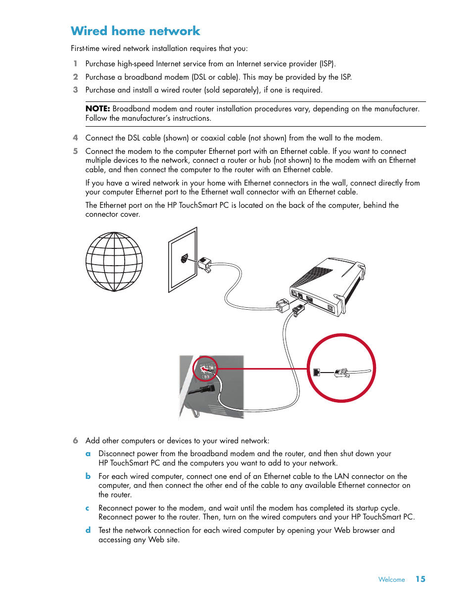 Wired home network | HP TouchSmart 300-1205z CTO Desktop PC User Manual | Page 21 / 68
