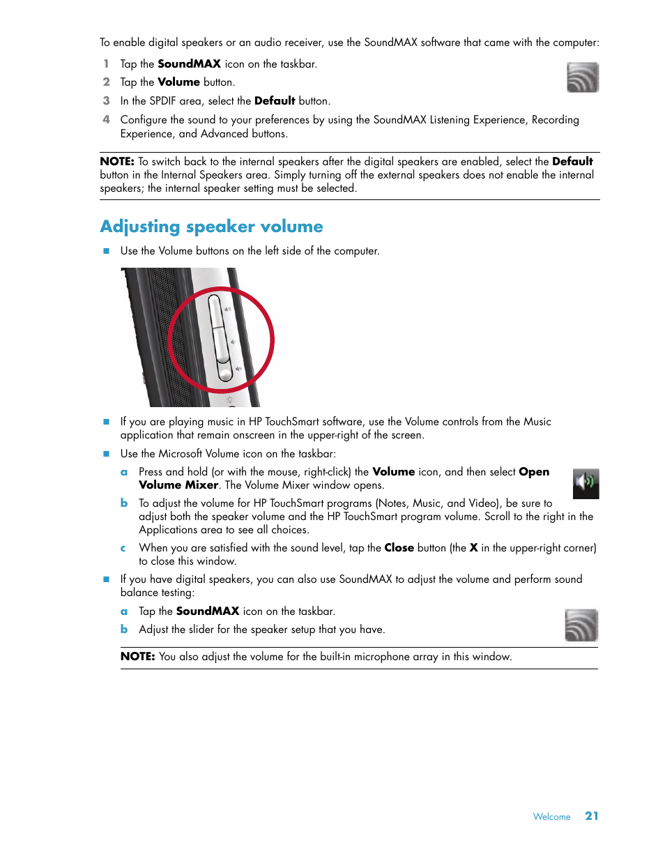 Adjusting speaker volume | HP TouchSmart 300-1205z CTO Desktop PC User Manual | Page 27 / 68