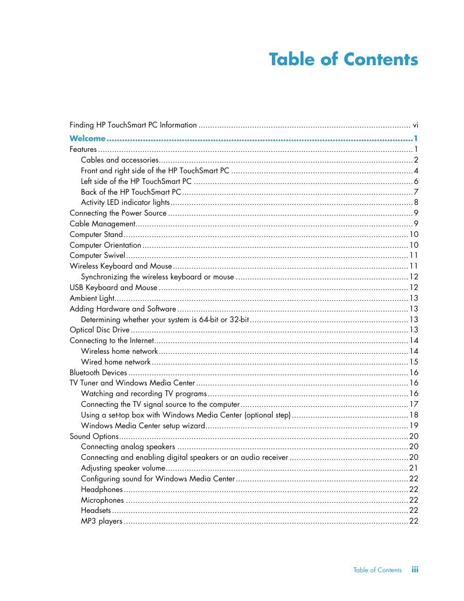 HP TouchSmart 300-1205z CTO Desktop PC User Manual | Page 3 / 68