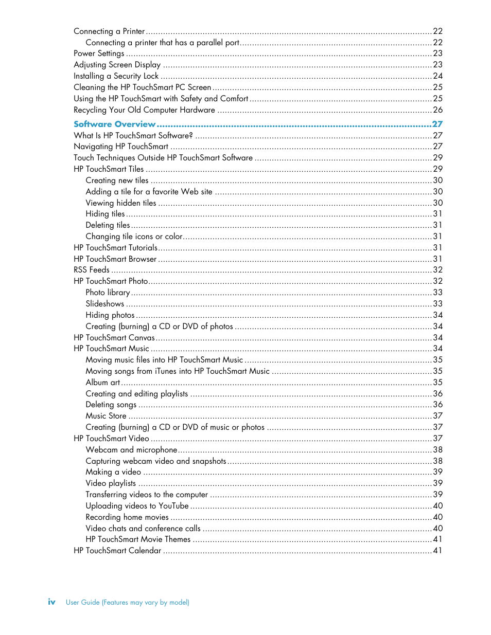 HP TouchSmart 300-1205z CTO Desktop PC User Manual | Page 4 / 68