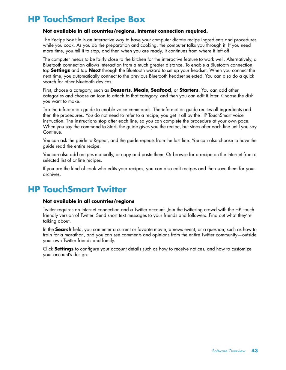Hp touchsmart recipe box, Hp touchsmart twitter, Hp touchsmart recipe box hp touchsmart twitter | HP TouchSmart 300-1205z CTO Desktop PC User Manual | Page 49 / 68