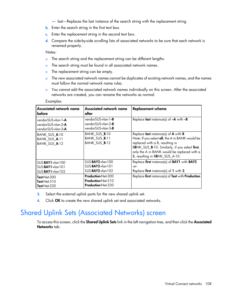 Shared uplink sets (associated networks) screen | HP 1.10GB Virtual Connect Ethernet Module for c-Class BladeSystem User Manual | Page 108 / 230