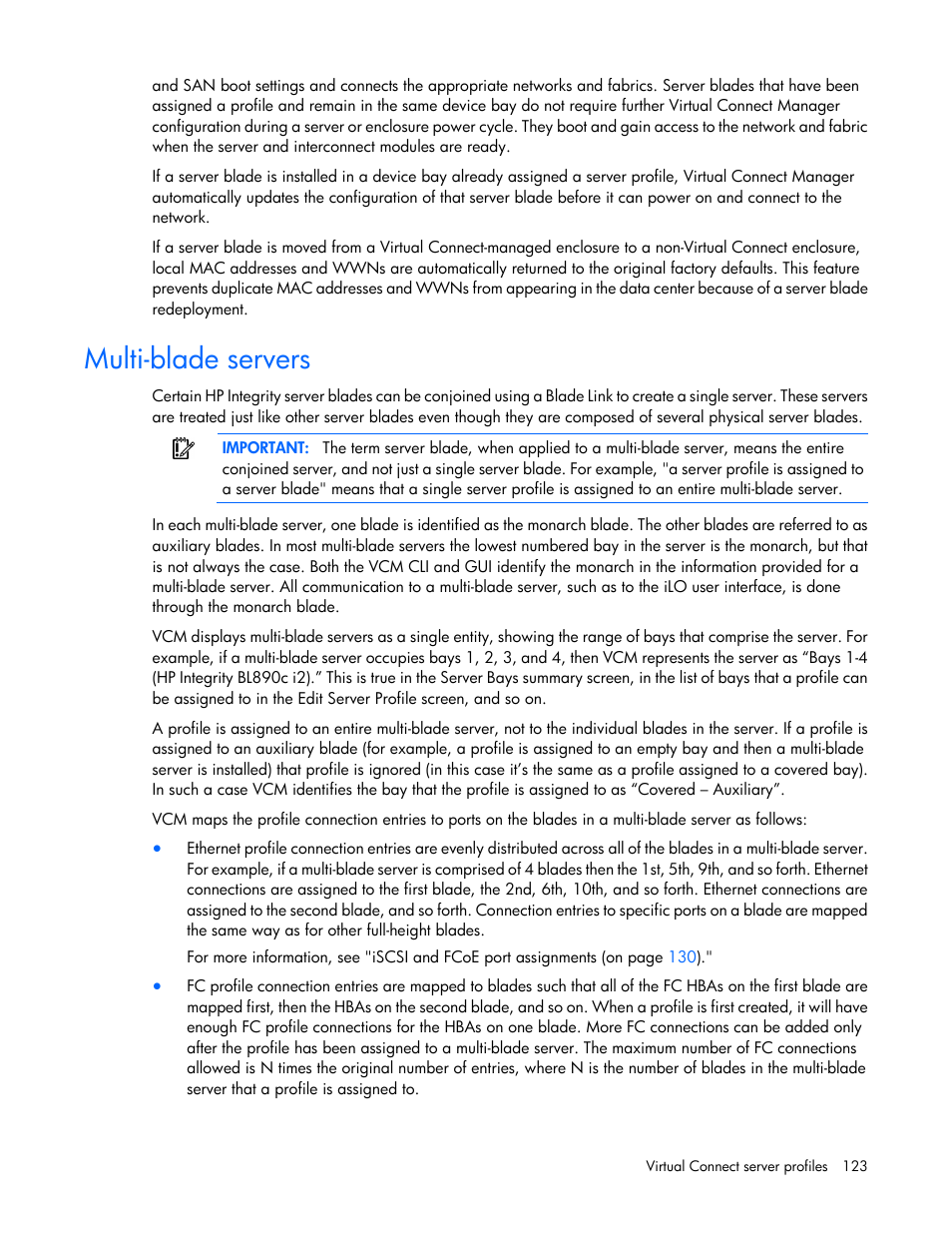 Multi-blade servers | HP 1.10GB Virtual Connect Ethernet Module for c-Class BladeSystem User Manual | Page 123 / 230