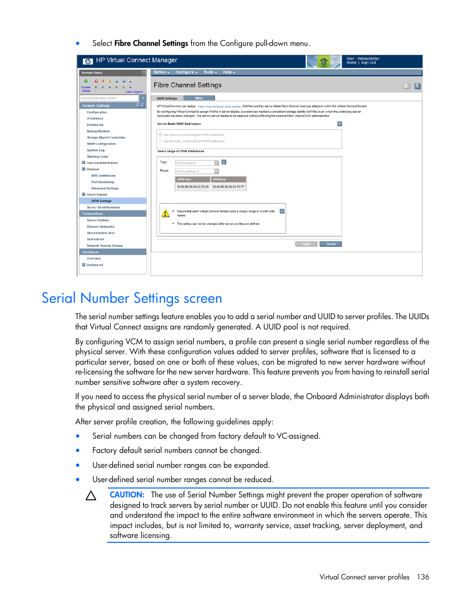 Serial number settings screen | HP 1.10GB Virtual Connect Ethernet Module for c-Class BladeSystem User Manual | Page 136 / 230