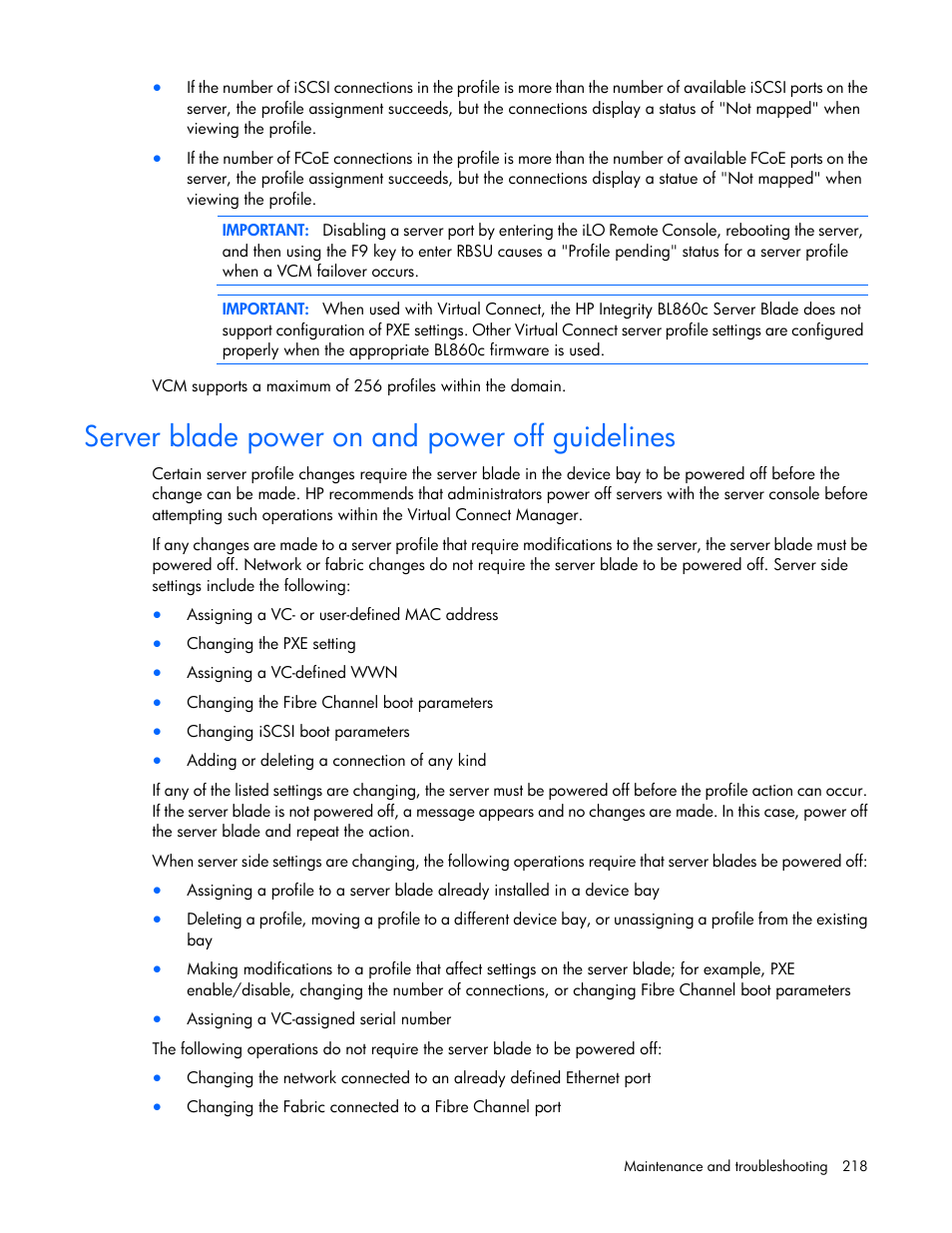 Server blade power on and power off guidelines | HP 1.10GB Virtual Connect Ethernet Module for c-Class BladeSystem User Manual | Page 218 / 230