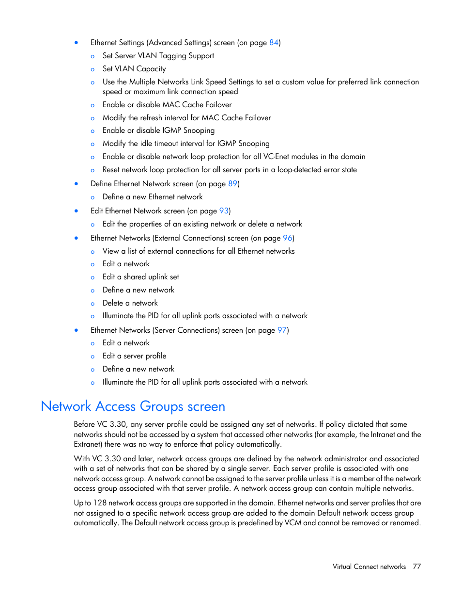 Network access groups screen | HP 1.10GB Virtual Connect Ethernet Module for c-Class BladeSystem User Manual | Page 77 / 230