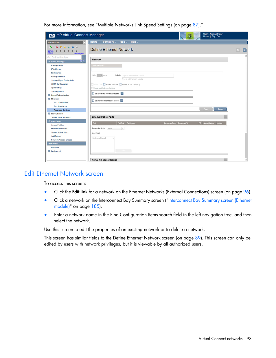 Edit ethernet network screen | HP 1.10GB Virtual Connect Ethernet Module for c-Class BladeSystem User Manual | Page 93 / 230