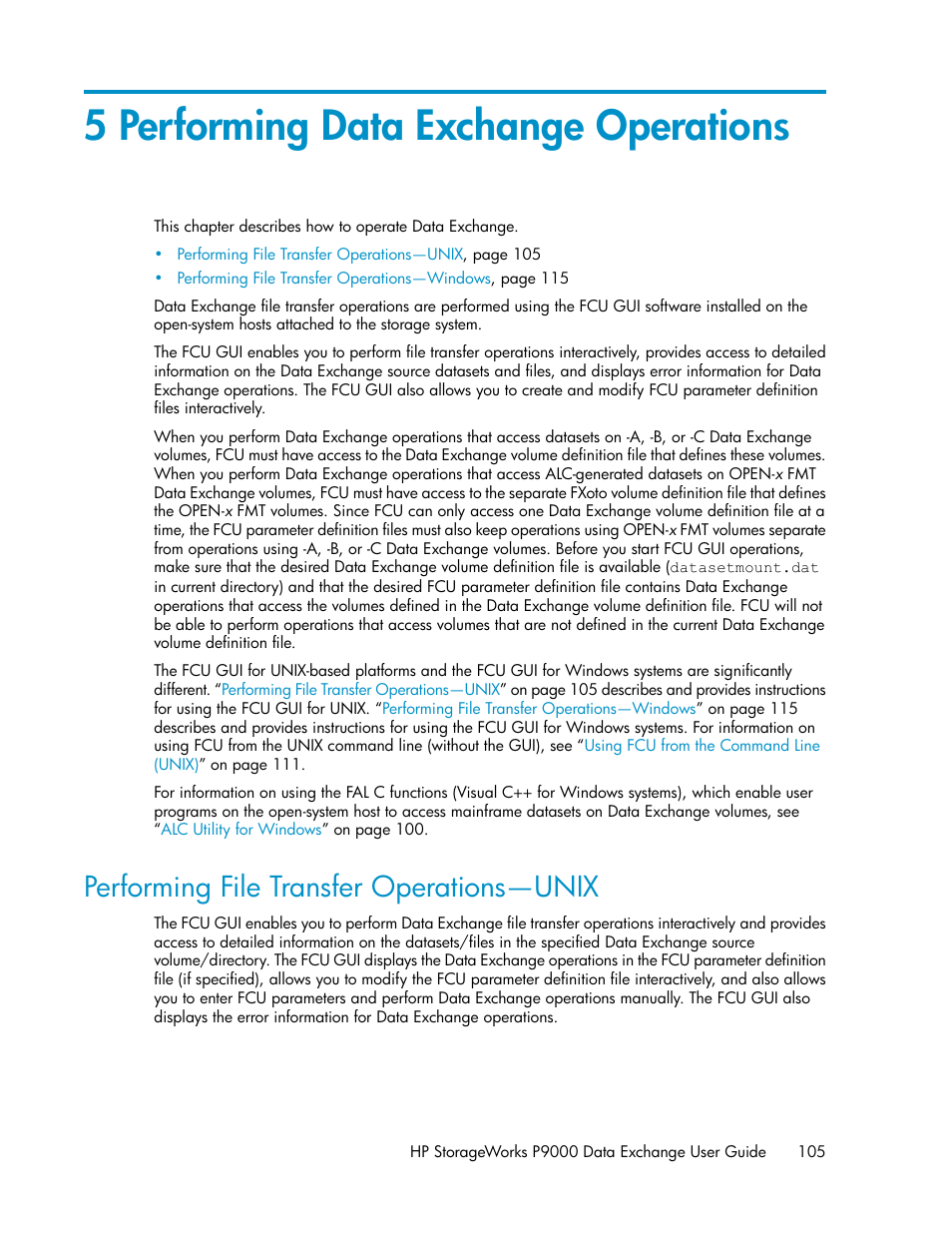 5 performing data exchange operations, Performing file transfer operations—unix, Performing | File transfer operations—unix | HP XP P9500 Storage User Manual | Page 105 / 182