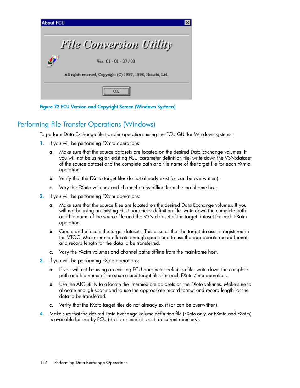 Performing file transfer operations (windows), Fcu version and copyright screen (windows systems), Figure | HP XP P9500 Storage User Manual | Page 116 / 182