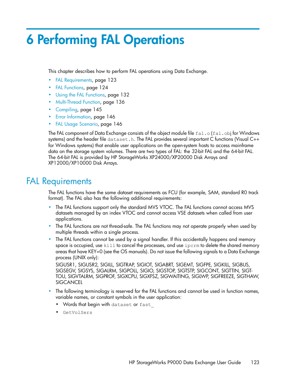 6 performing fal operations, Fal requirements | HP XP P9500 Storage User Manual | Page 123 / 182