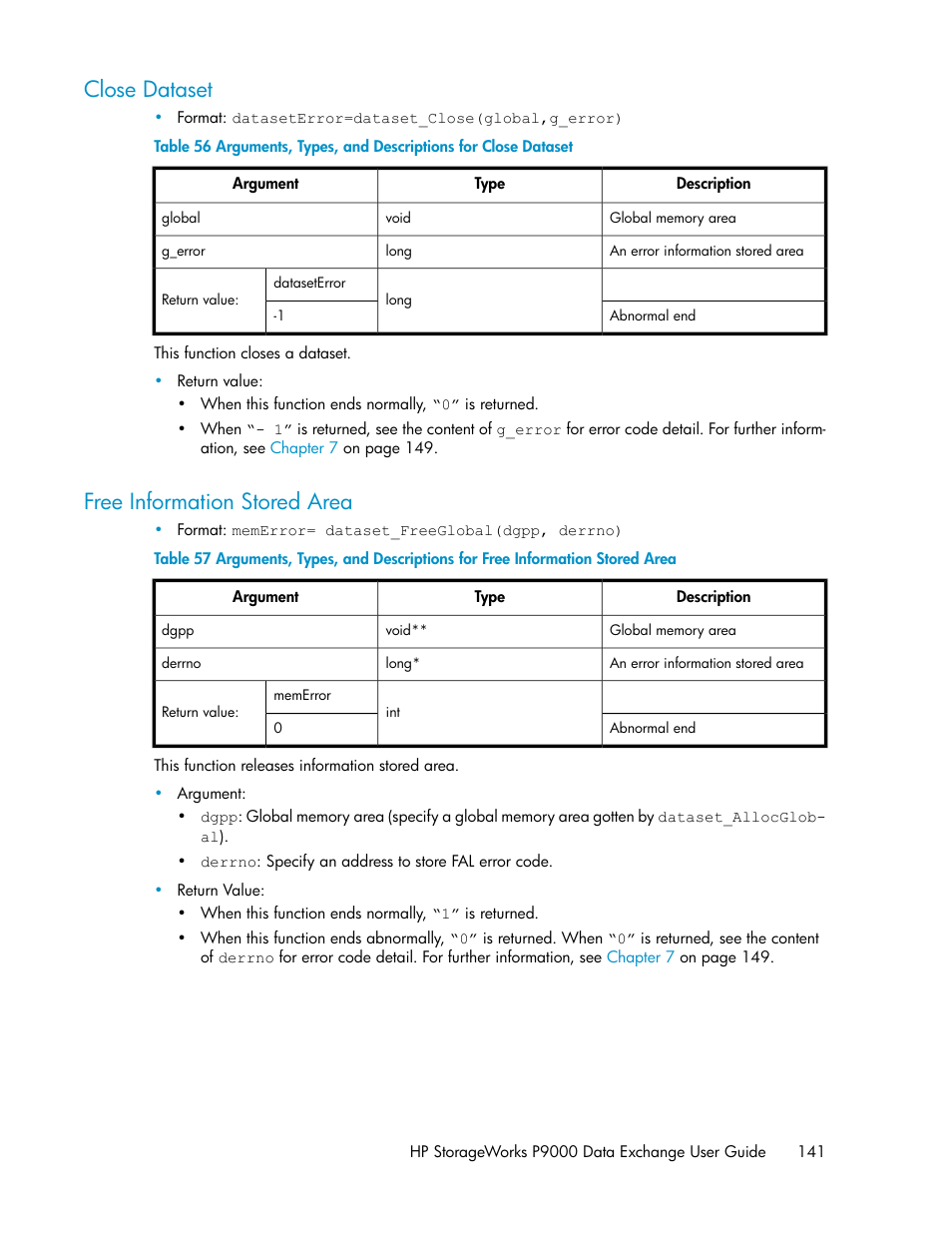 Close dataset, Free information stored area, 141 free information stored area | HP XP P9500 Storage User Manual | Page 141 / 182